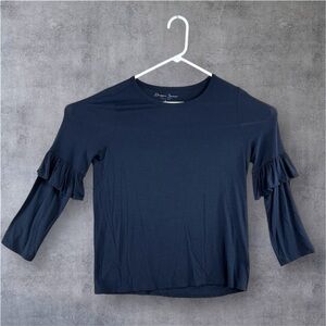 Draper James Navy Ruffle Sleeve Long Tee